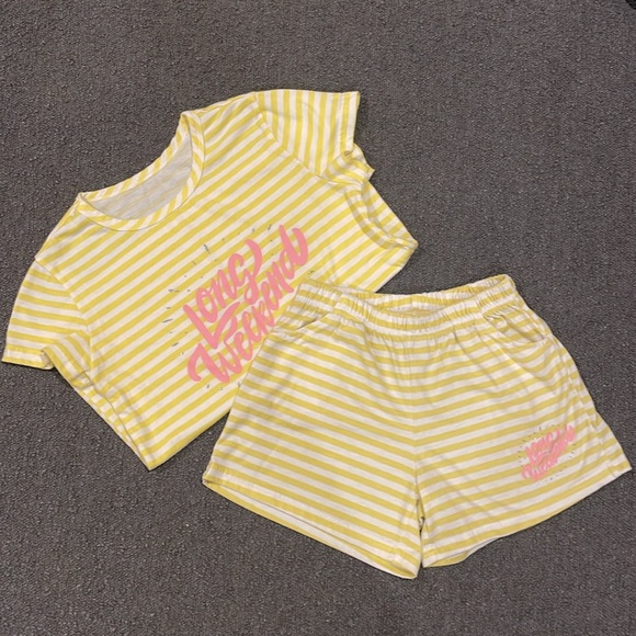 Girls’ short sleeved Long Weekend Cute Glittering Stripe Pajamas Set Sz 8 - Picture 5 of 8